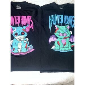Set Of 2 Mens Size Large Haunted Homies T Shirt Graphic Tee Excellent Condition